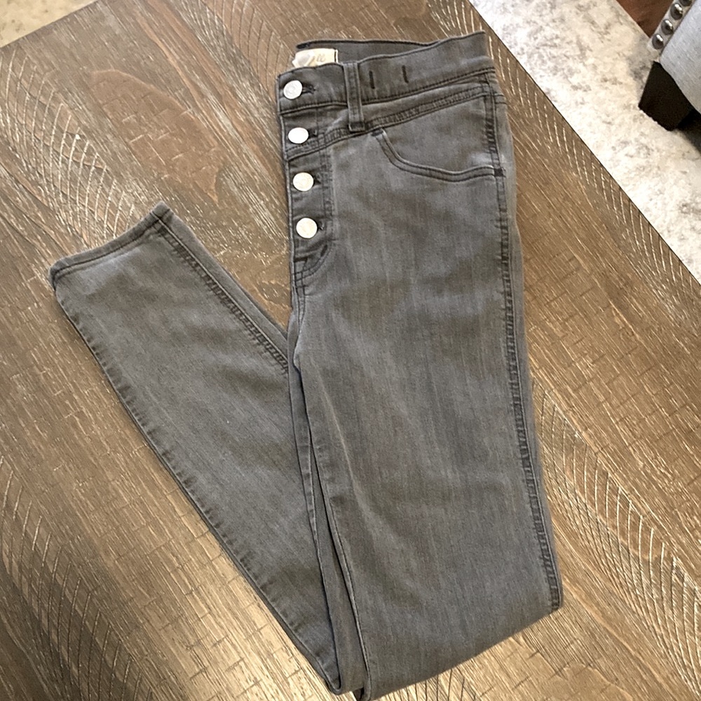 High-Rise Gray Button-Fly Women's Jeans